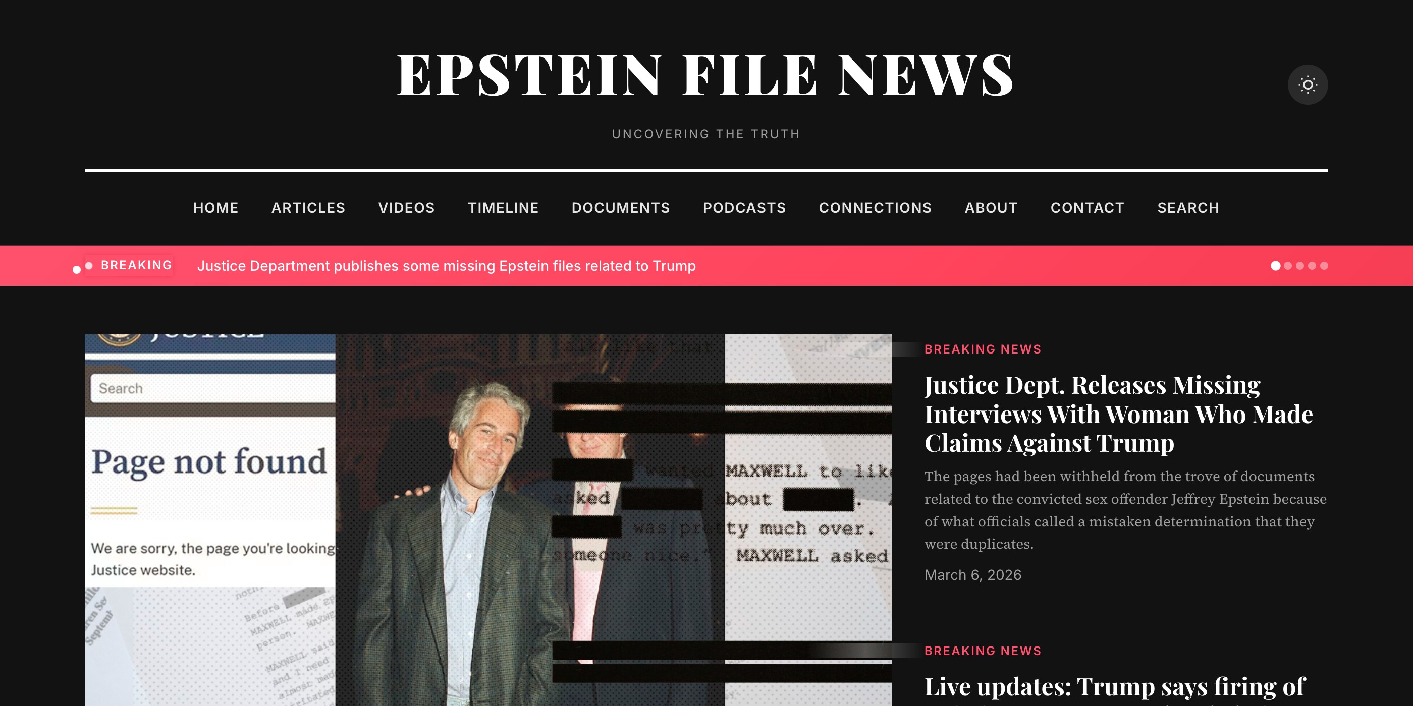 Epstein File News website screenshot