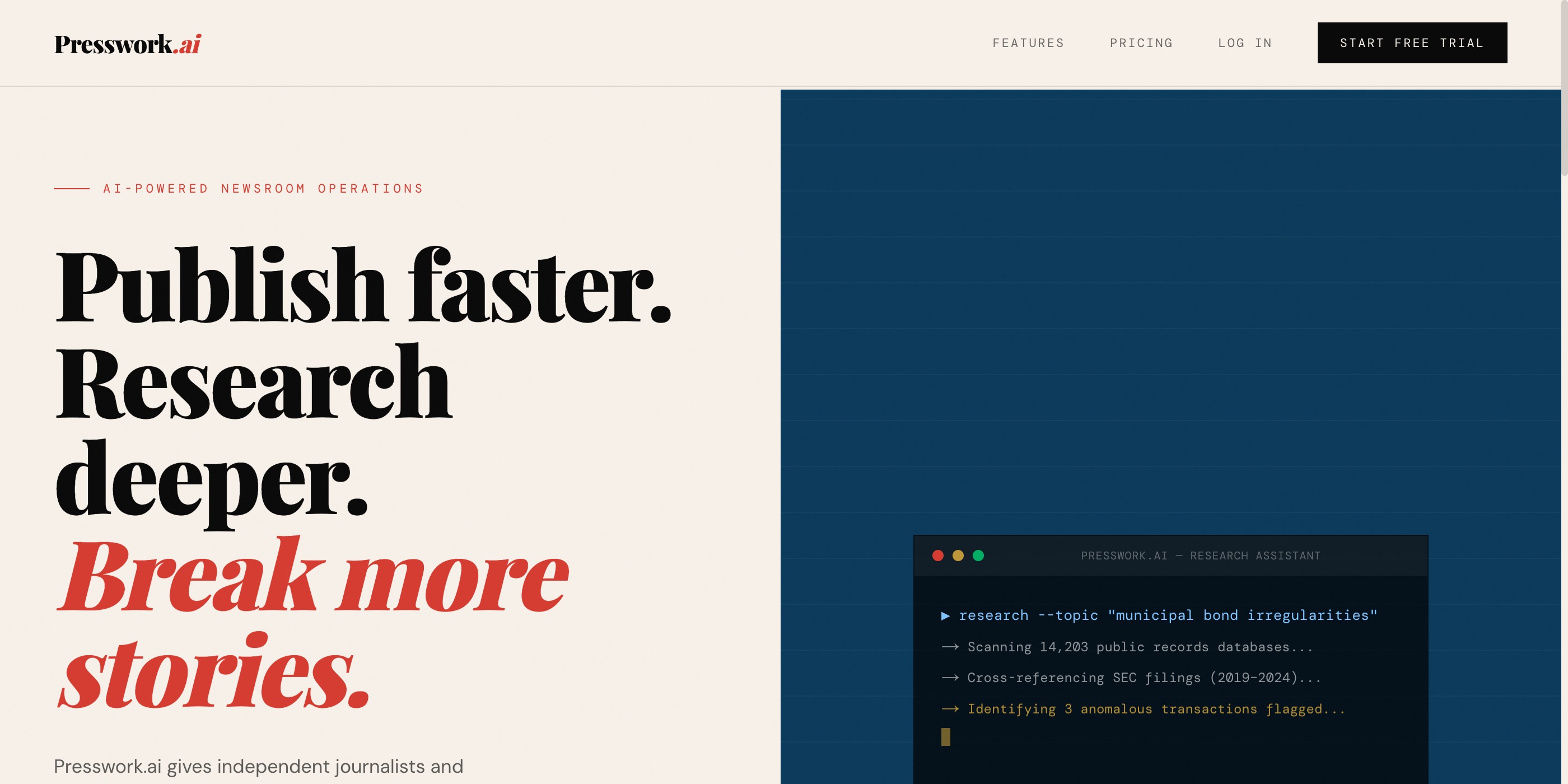 Presswork.ai website screenshot
